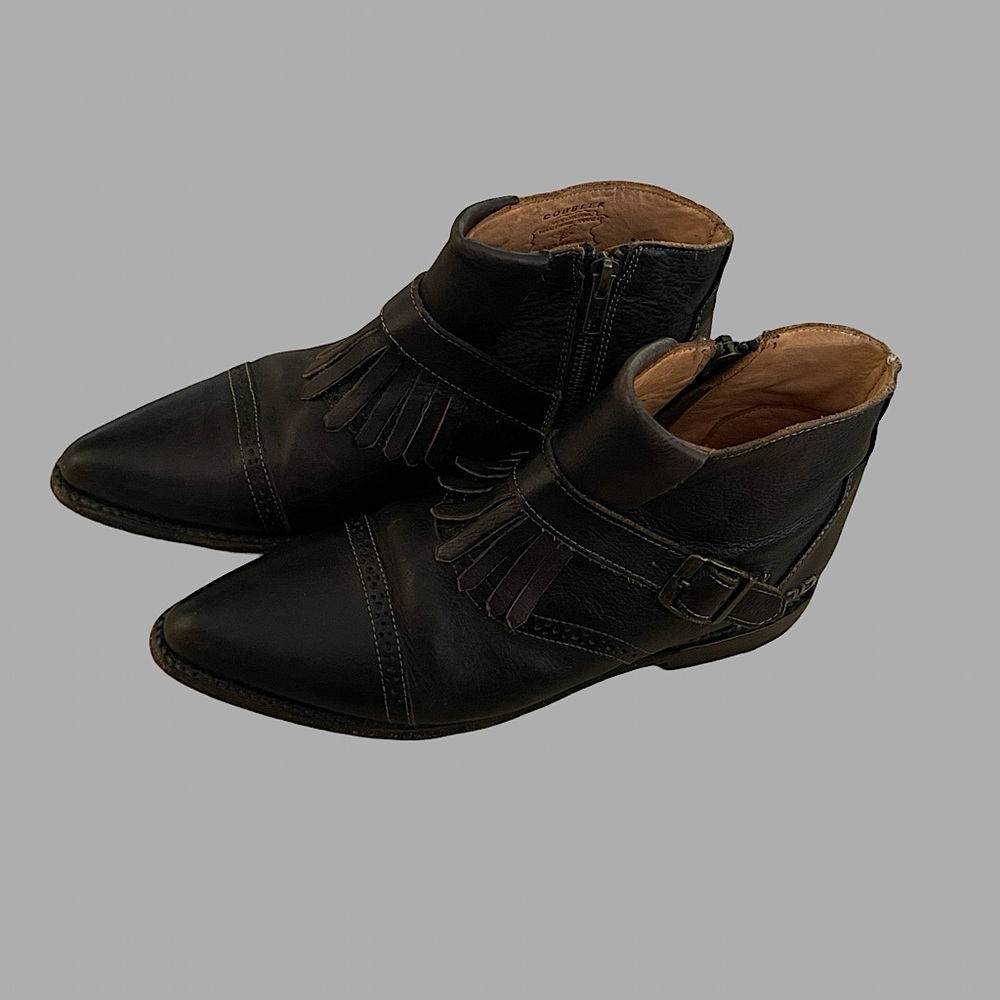 Bed Stu Cobbler Organic Leather ‘Dipper’ Distressed Ankle Boots w/Fringe, Size 8